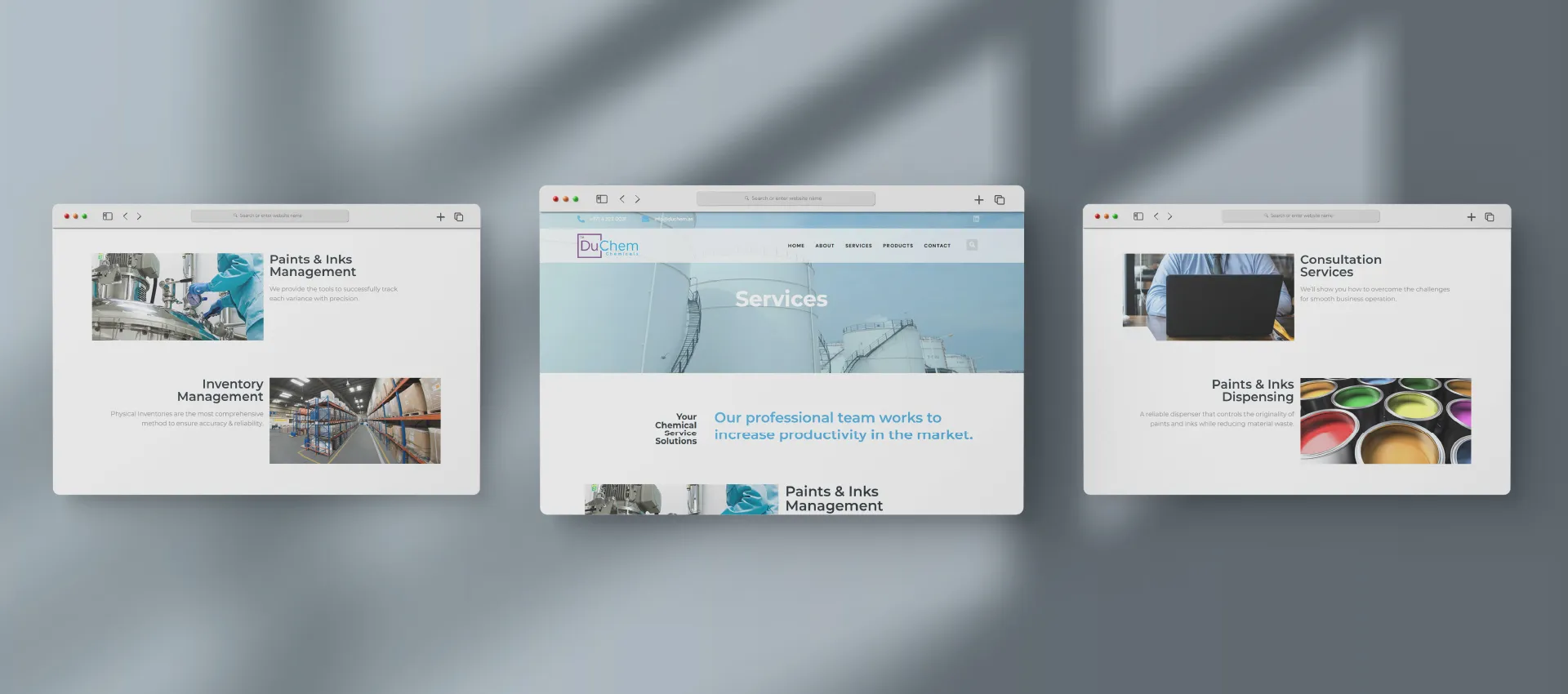 DuChem pages shown on laptops.