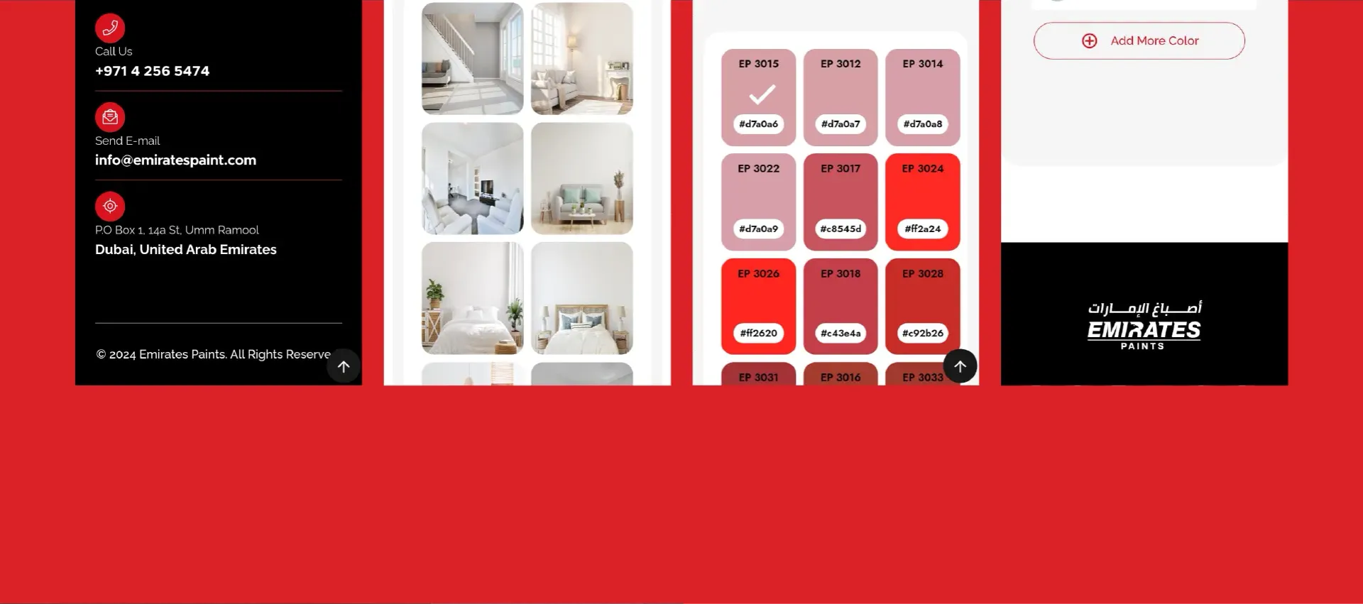 Emirates Paints contact details and color swatches on phones.